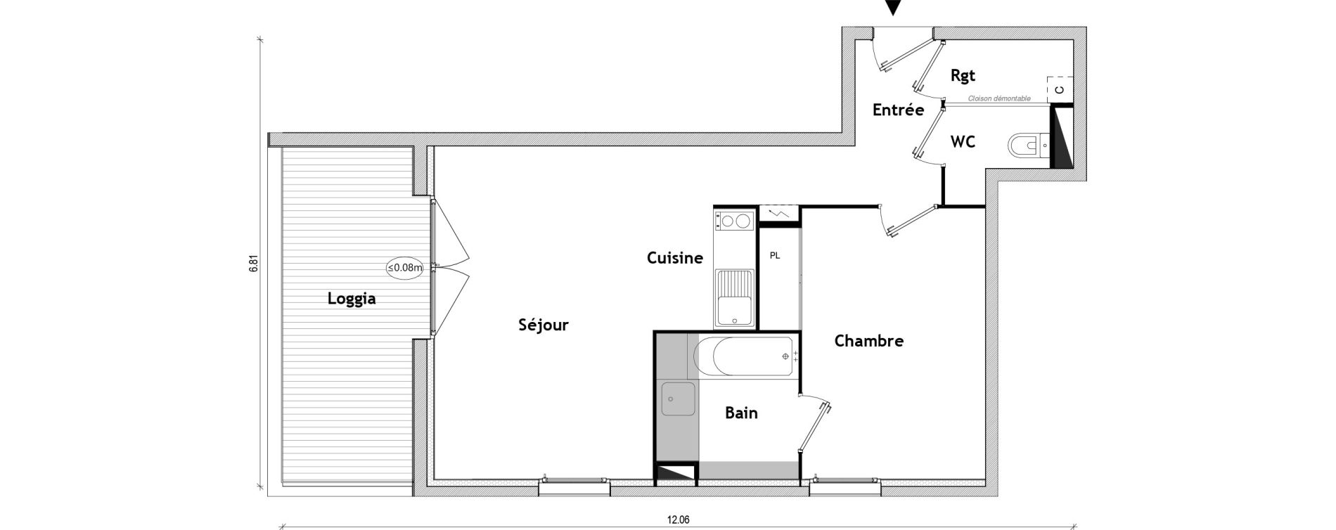 Appartement T2 de 47,12 m2 &agrave; Toulouse Patte d'oie