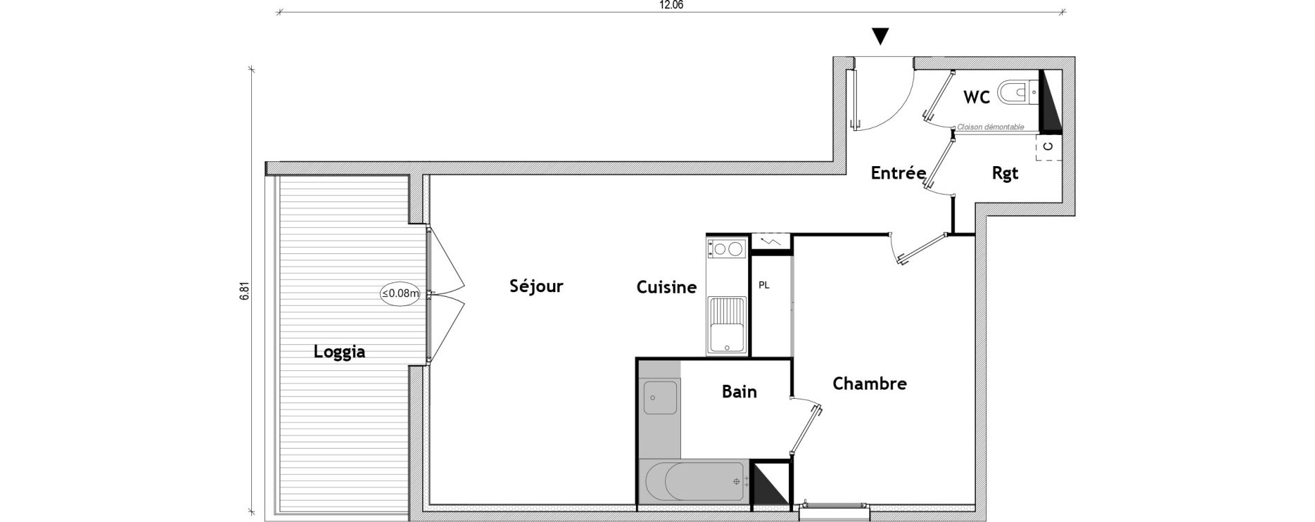 Appartement T2 de 46,98 m2 &agrave; Toulouse Patte d'oie