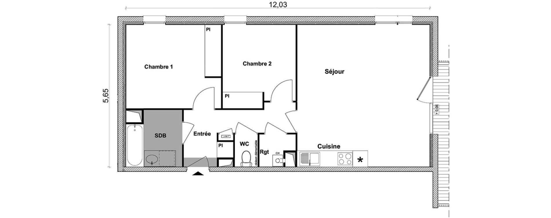 Appartement T3 de 65,58 m2 &agrave; Toulouse Saint-simon