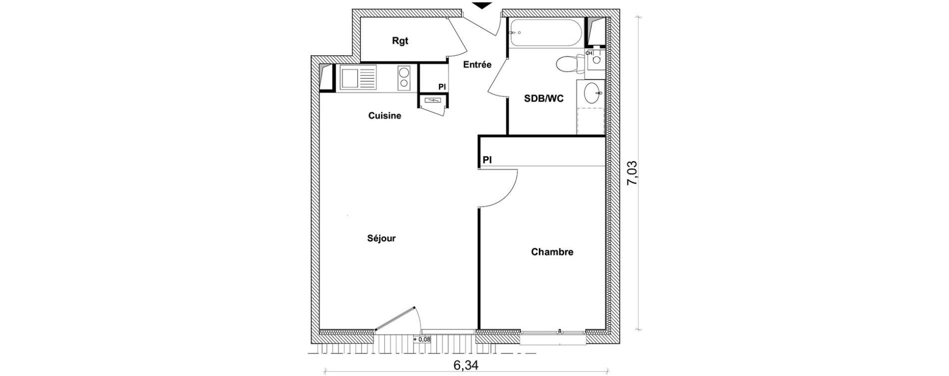 Appartement T2 de 42,82 m2 &agrave; Toulouse Saint-simon