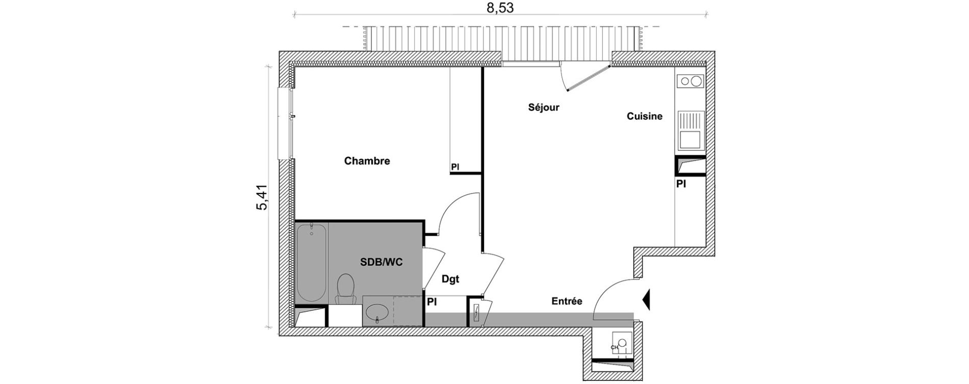 Appartement T2 de 42,79 m2 &agrave; Toulouse Saint-simon