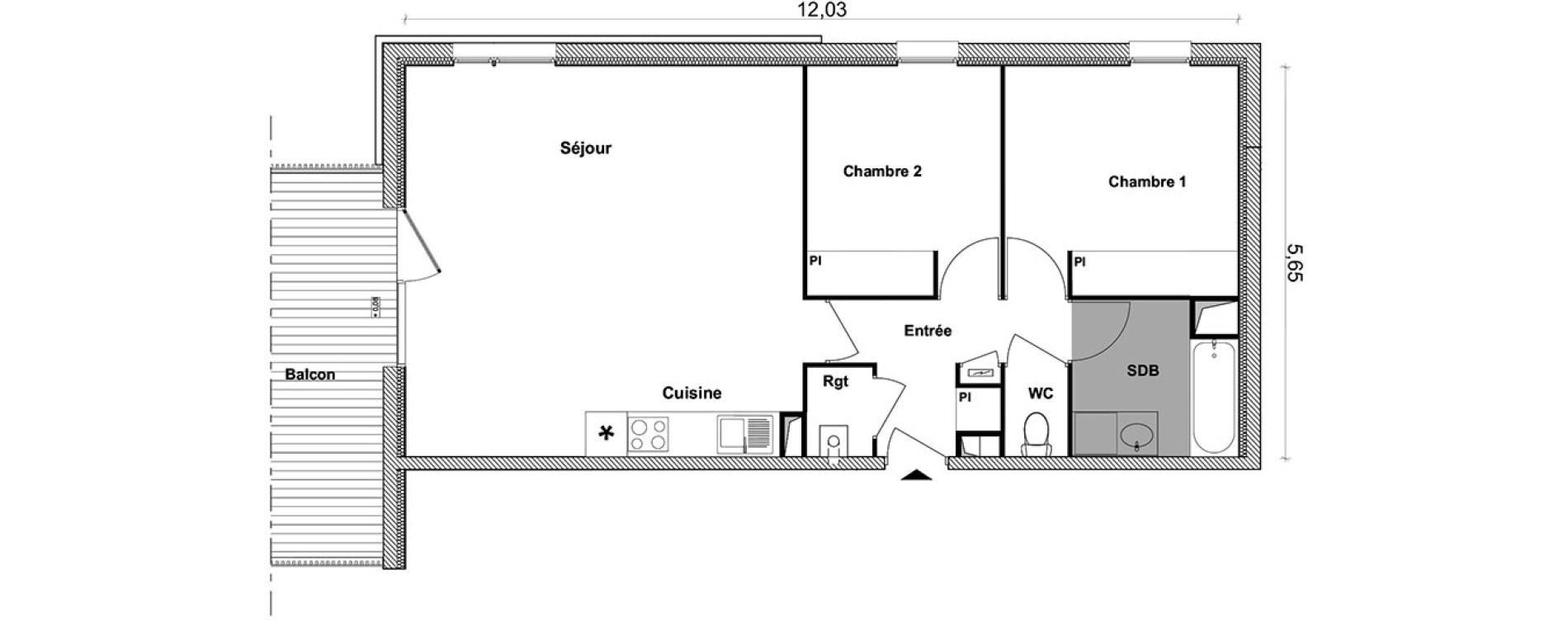 Appartement T3 de 65,77 m2 &agrave; Toulouse Saint-simon