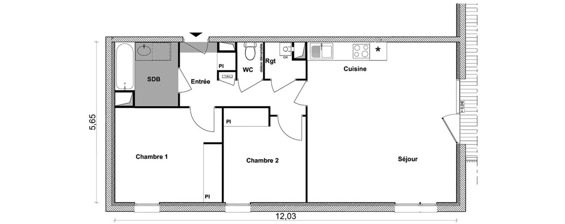 Appartement T3 de 65,58 m2 &agrave; Toulouse Saint-simon