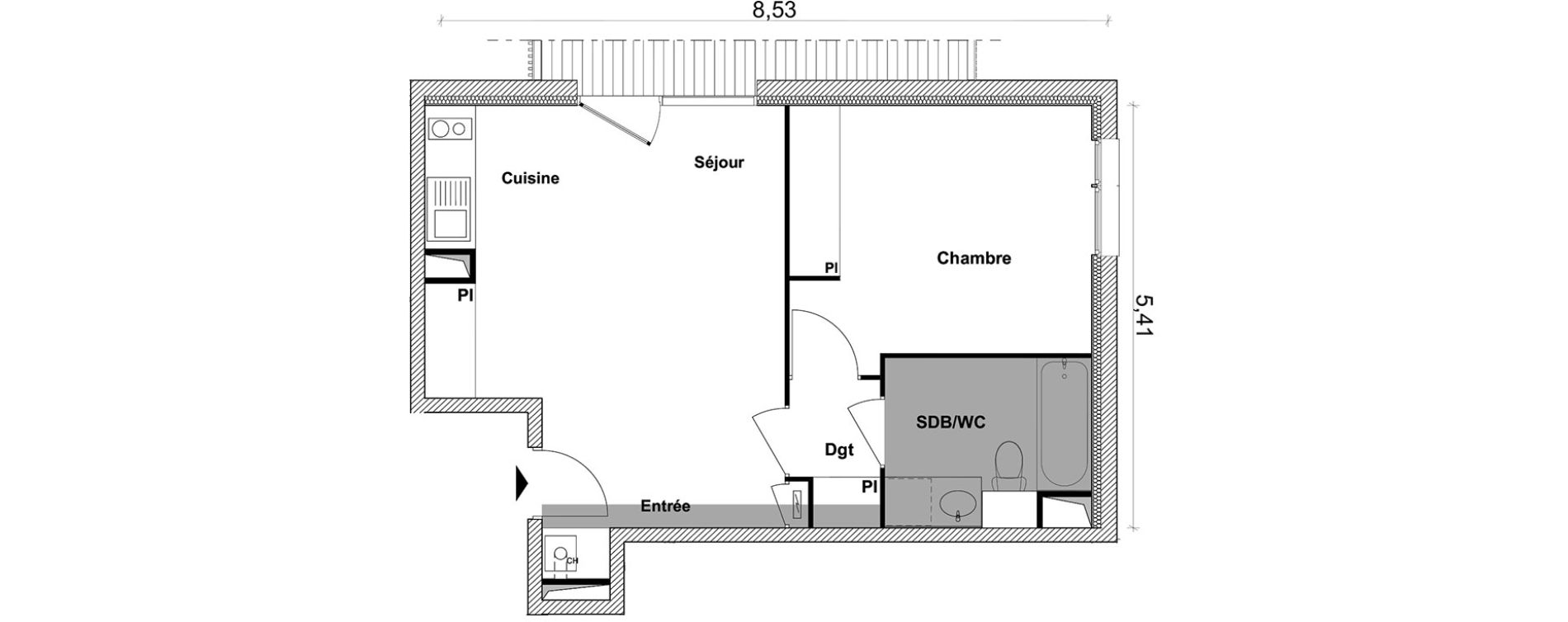 Appartement T2 de 42,79 m2 &agrave; Toulouse Saint-simon