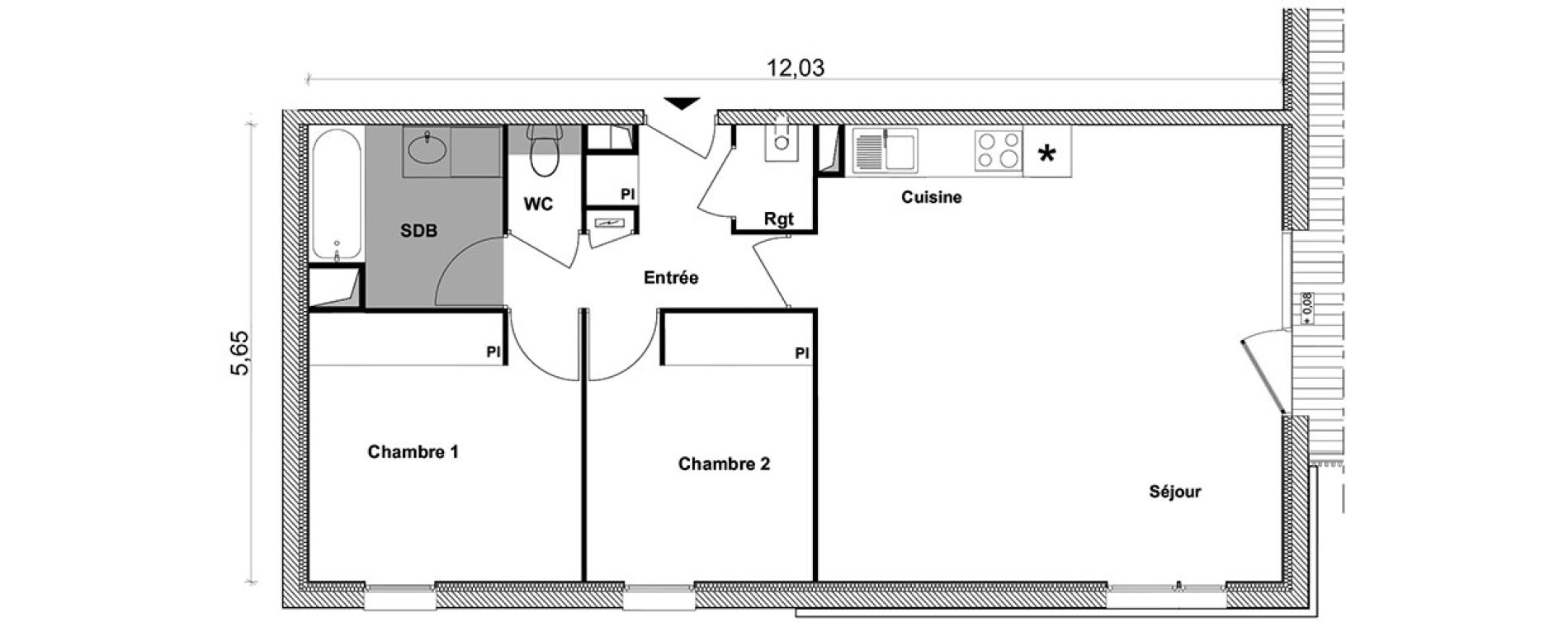 Appartement T3 de 65,77 m2 &agrave; Toulouse Saint-simon