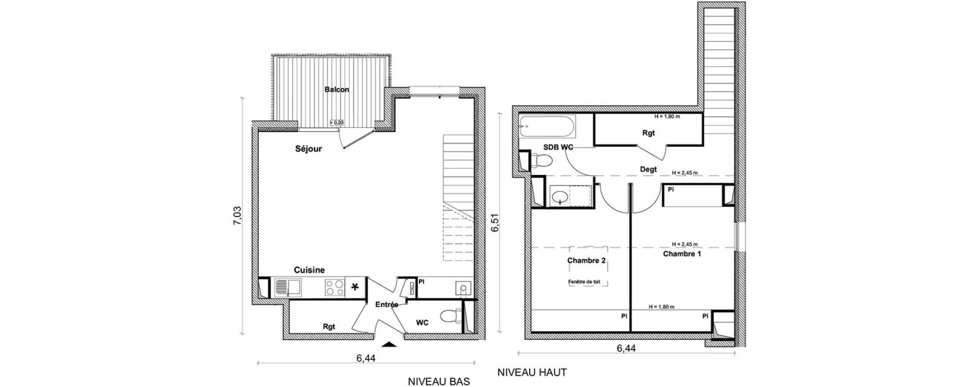 Duplex T3 de 70,51 m2 &agrave; Toulouse Saint-simon