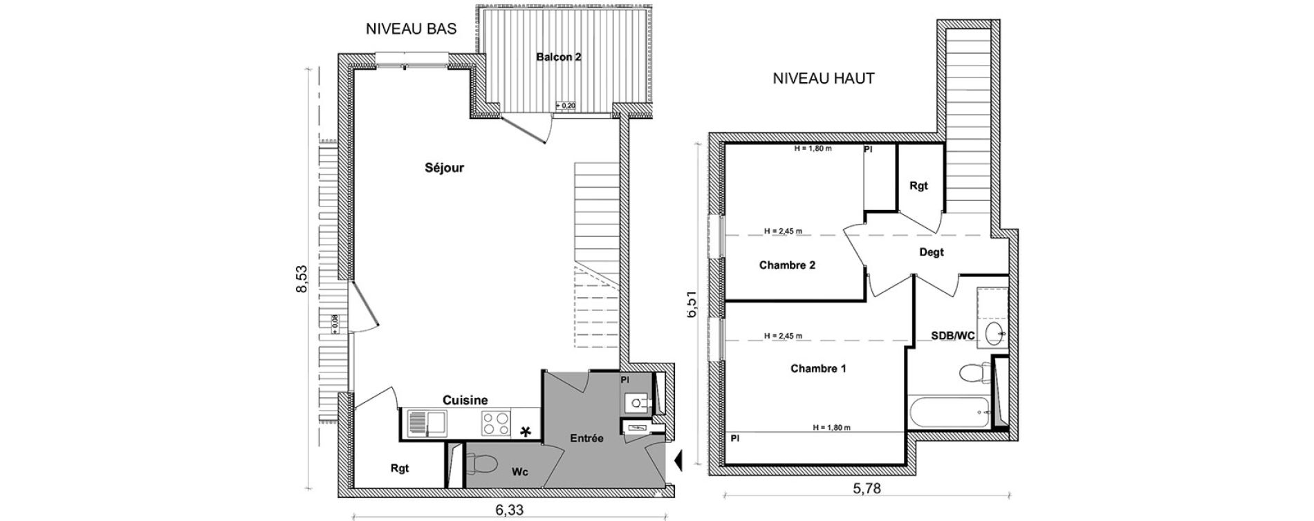 Duplex T3 de 72,01 m2 &agrave; Toulouse Saint-simon