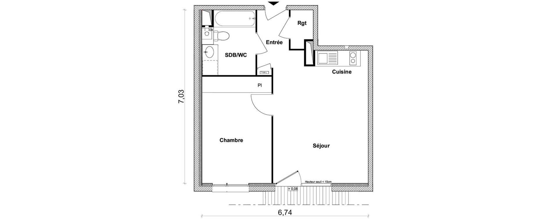 Appartement T2 de 42,45 m2 &agrave; Toulouse Saint-simon