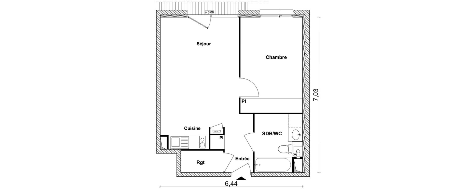 Appartement T2 de 42,82 m2 &agrave; Toulouse Saint-simon