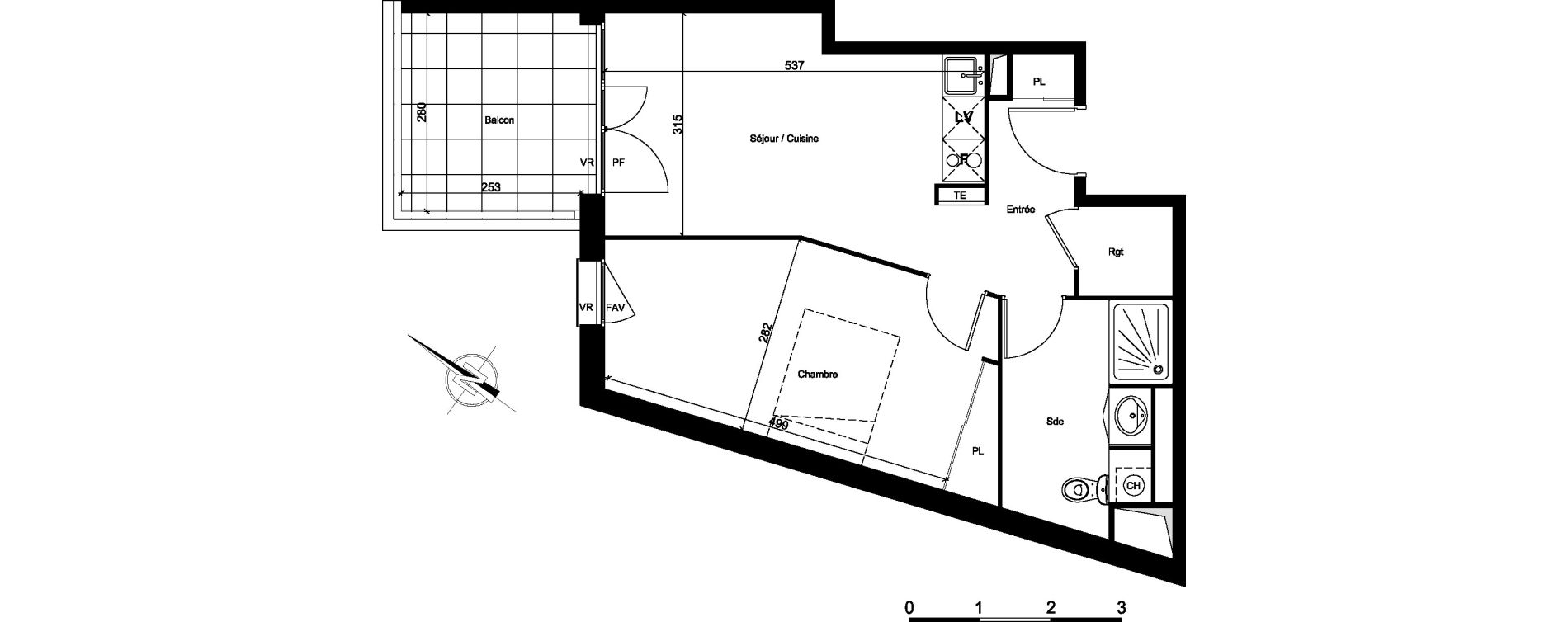 Appartement T2 de 43,71 m2 &agrave; Toulouse Barriere de paris