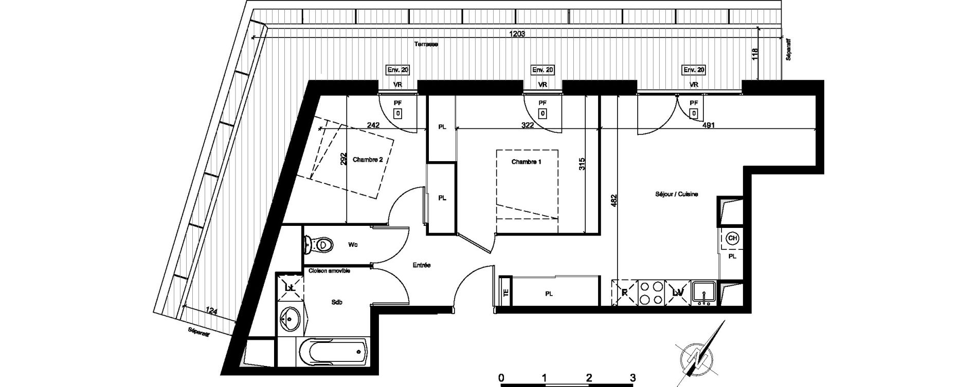 Appartement T3 de 52,62 m2 &agrave; Toulouse Barriere de paris
