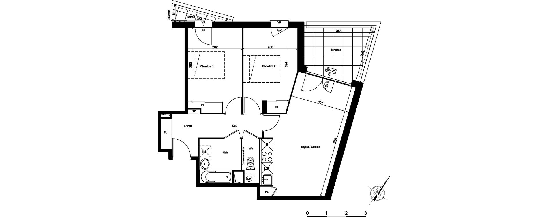 Appartement T3 de 59,96 m2 &agrave; Toulouse Barriere de paris