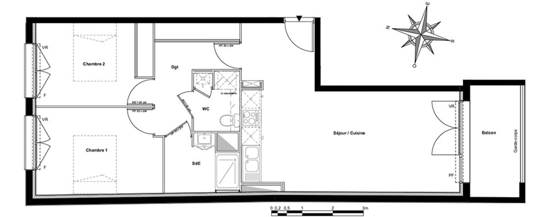 Appartement T3 de 63,65 m2 &agrave; Toulouse Compans caffarelli
