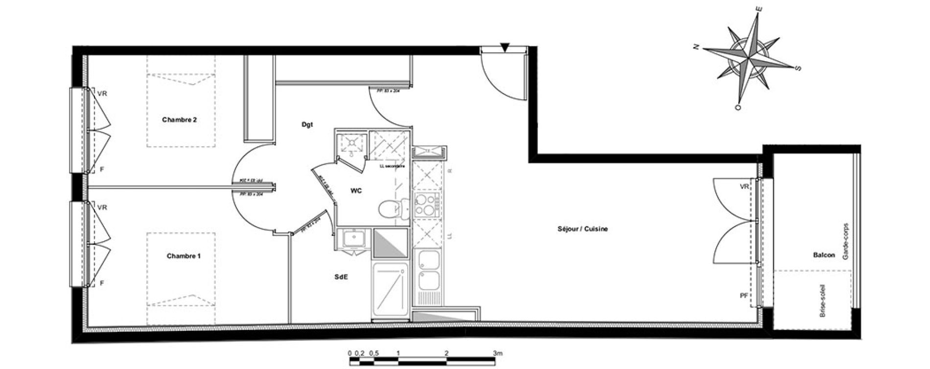 Appartement T3 de 63,65 m2 &agrave; Toulouse Compans caffarelli