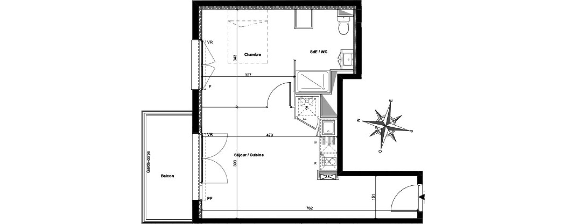 Appartement T2 de 39,30 m2 &agrave; Toulouse Compans caffarelli