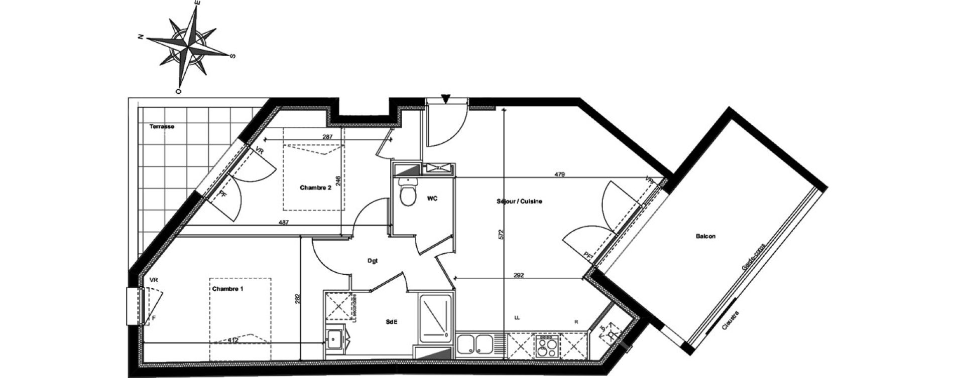 Appartement T3 de 54,44 m2 &agrave; Toulouse Compans caffarelli