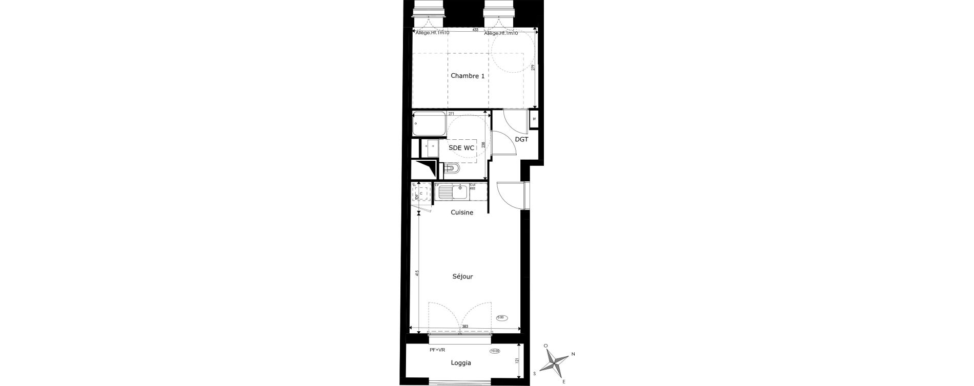 Appartement T2 de 40,92 m2 à Toulouse Les chalets