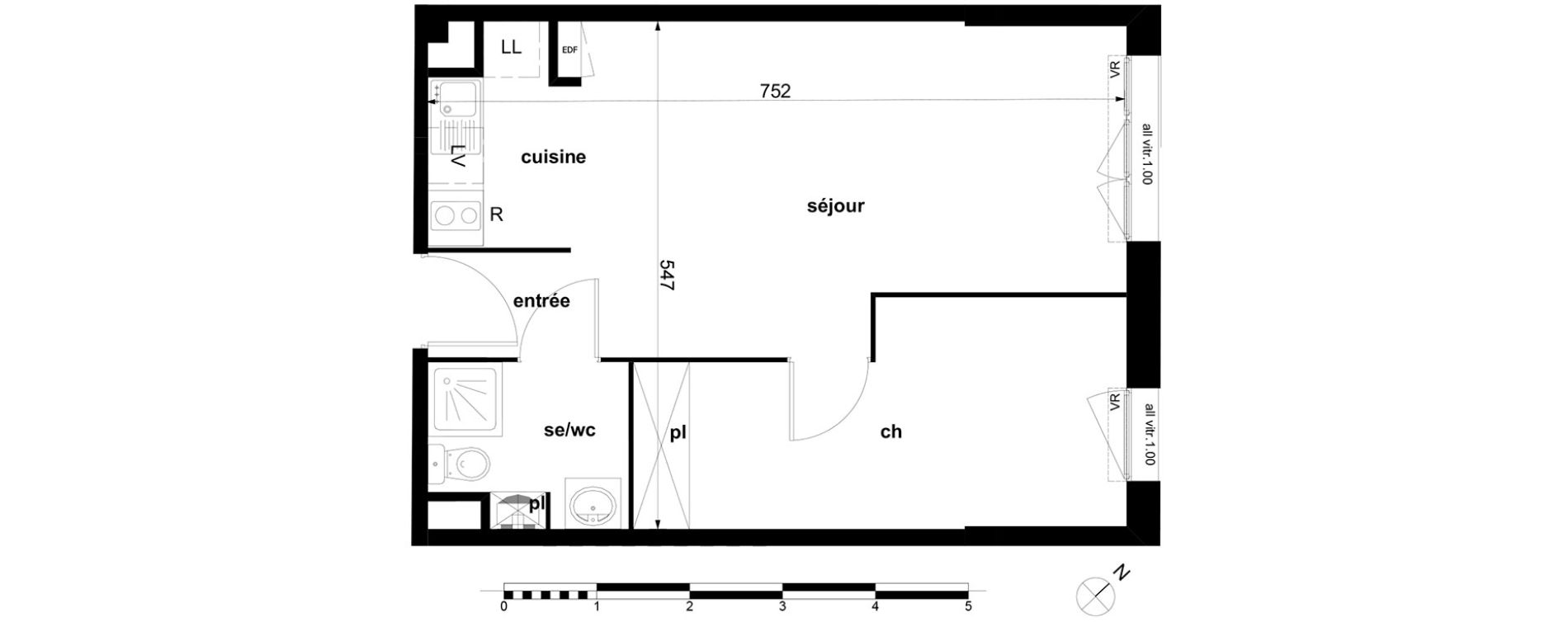 Appartement T2 de 37,96 m2 &agrave; Toulouse Soupetard