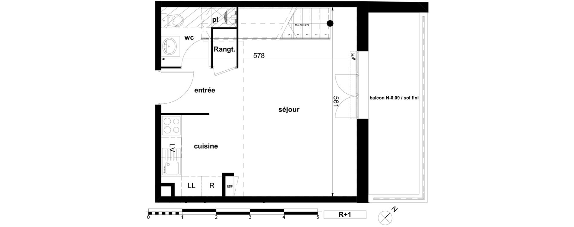 Duplex T3 de 62,65 m2 &agrave; Toulouse Soupetard