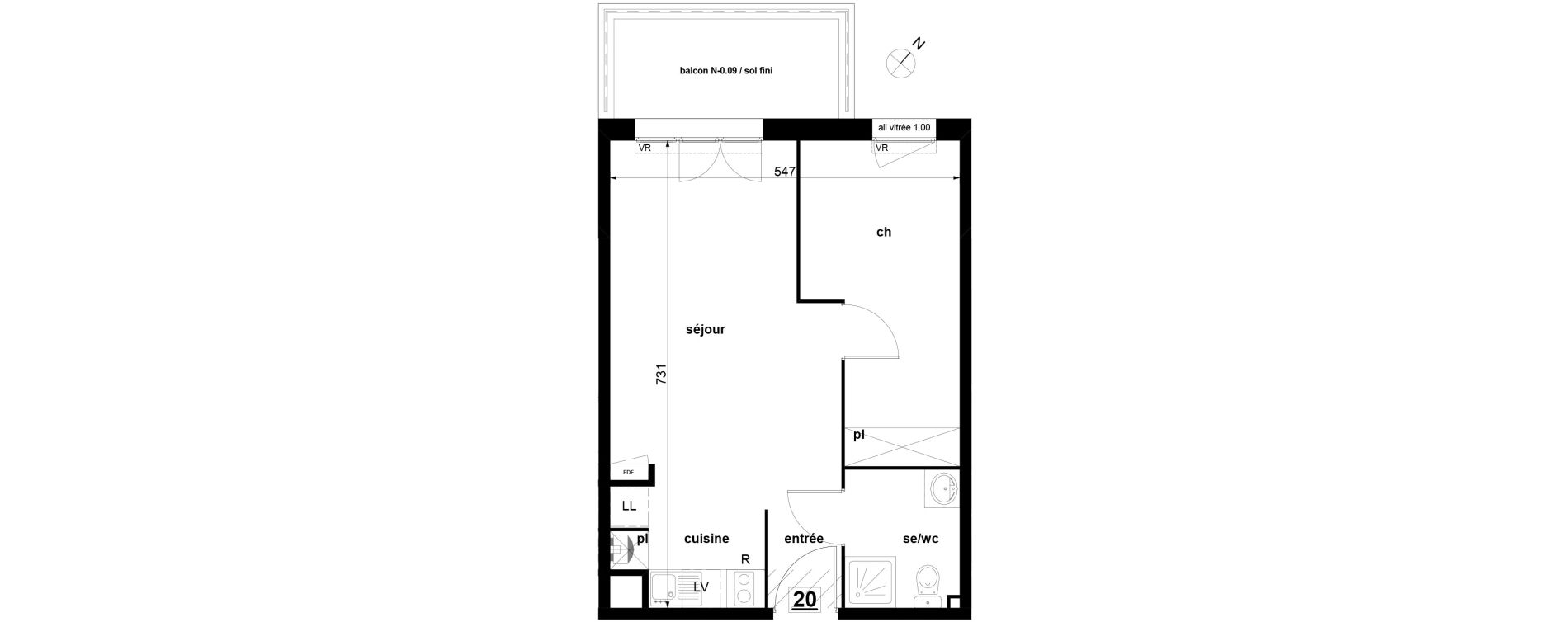 Appartement T2 de 38,97 m2 &agrave; Toulouse Soupetard