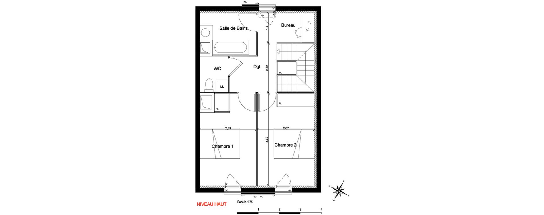 Duplex T3 de 71,10 m2 &agrave; Toulouse Les ar&egrave;nes