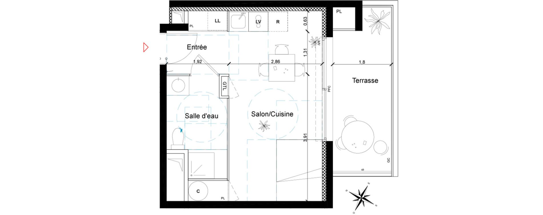 Appartement T1 de 26,00 m2 &agrave; Toulouse Les ar&egrave;nes