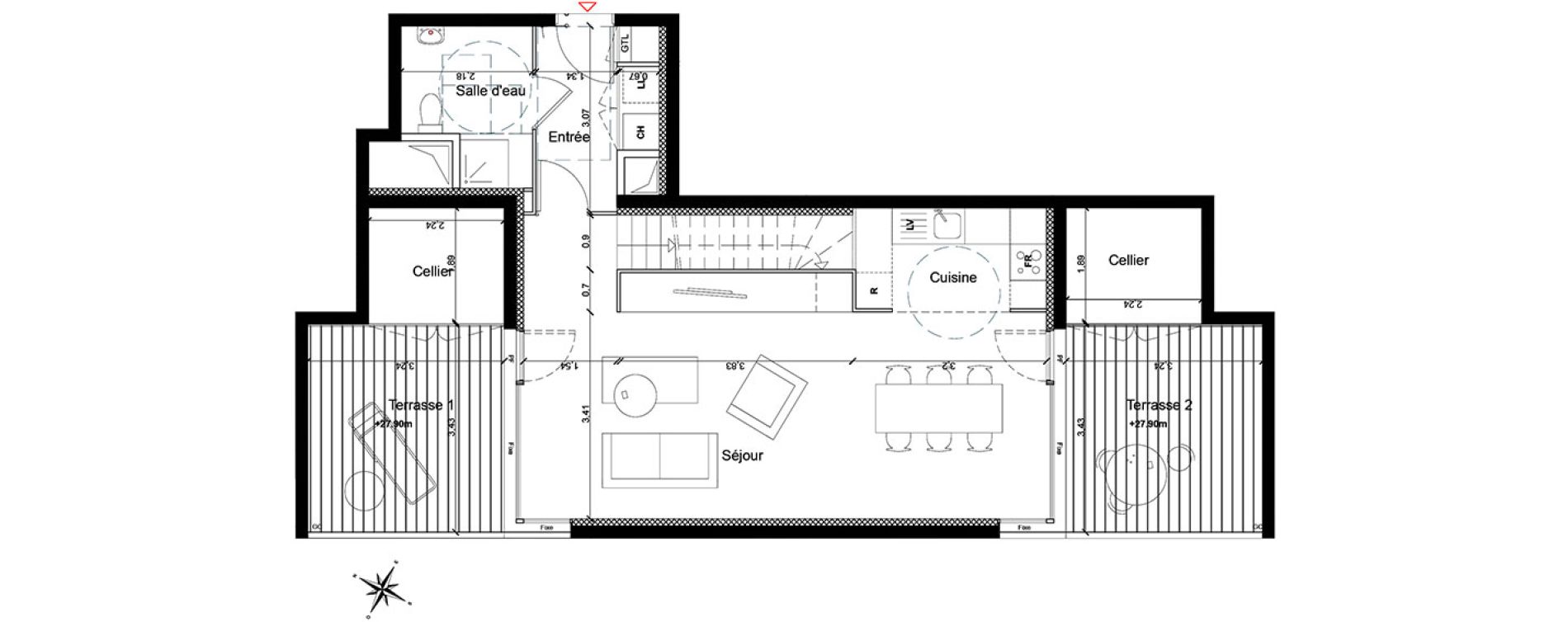 Duplex T4 de 88,60 m2 &agrave; Toulouse Les ar&egrave;nes