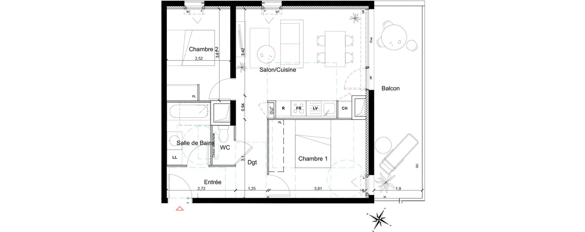 Appartement T3 de 55,70 m2 &agrave; Toulouse Les ar&egrave;nes