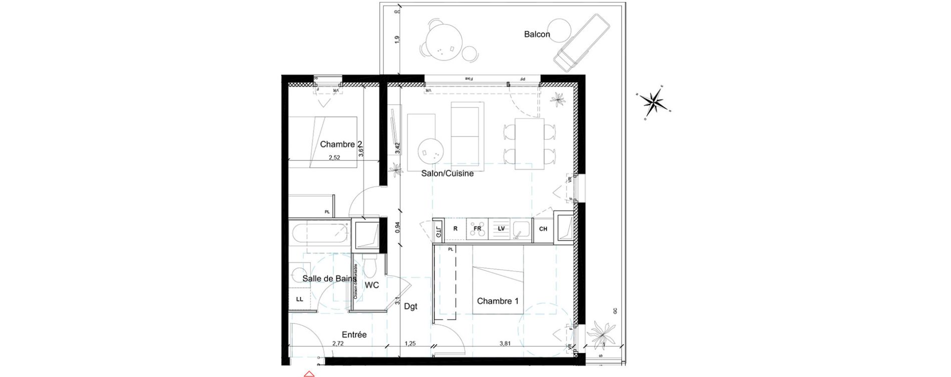 Appartement T3 de 55,70 m2 &agrave; Toulouse Les ar&egrave;nes