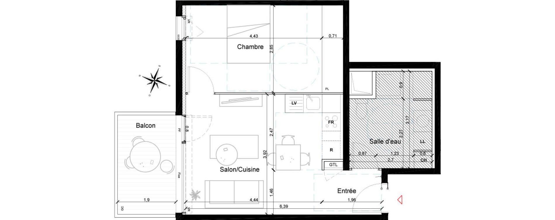 Appartement T2 de 44,40 m2 &agrave; Toulouse Les ar&egrave;nes