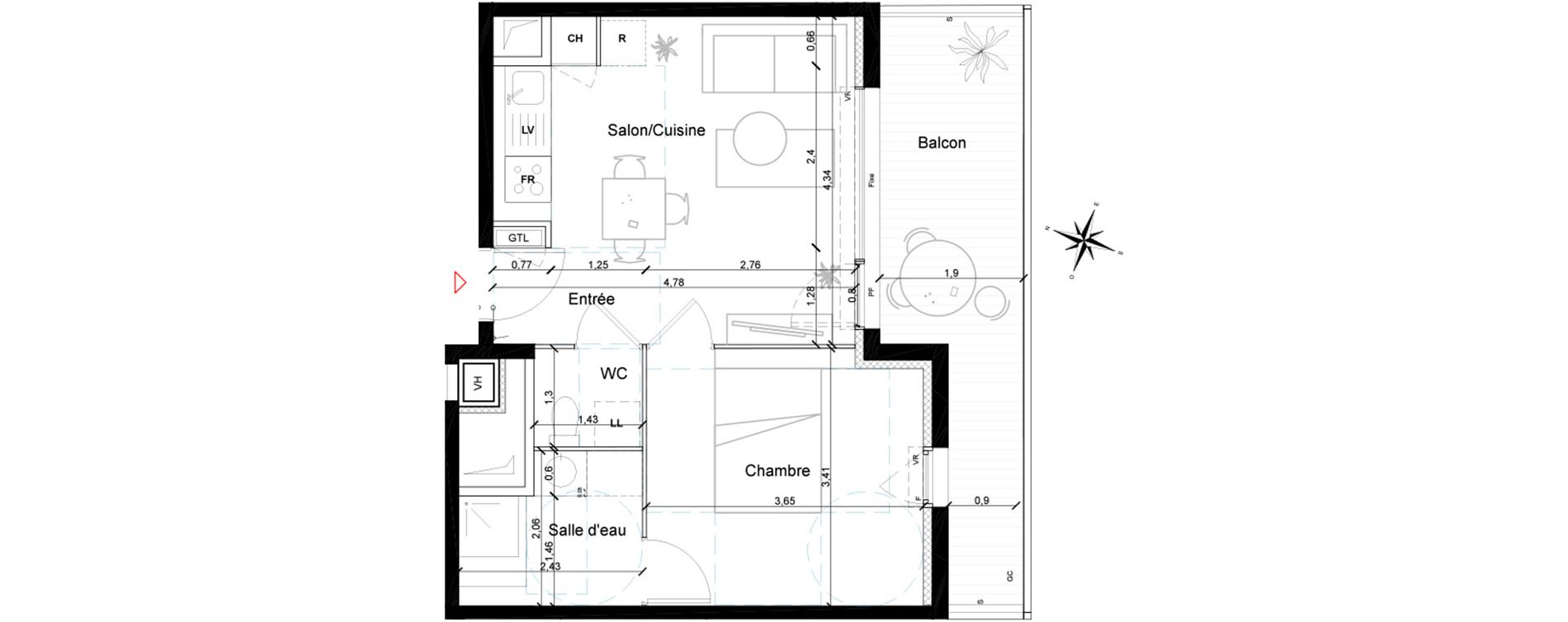 Appartement T2 de 38,50 m2 &agrave; Toulouse Les ar&egrave;nes