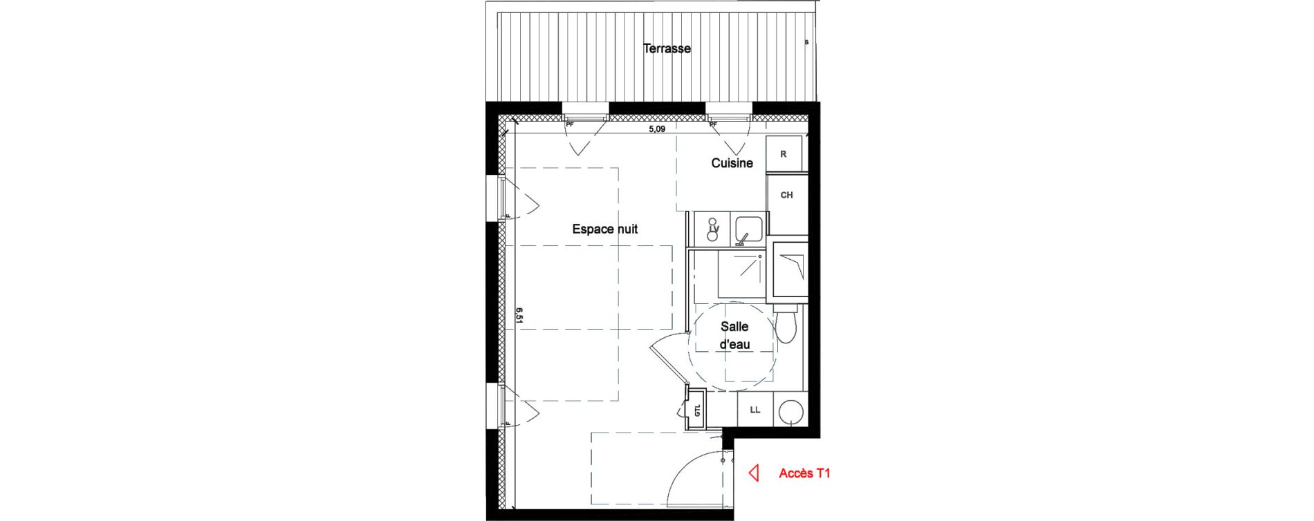 Appartement T1 de 29,70 m2 &agrave; Toulouse Les ar&egrave;nes