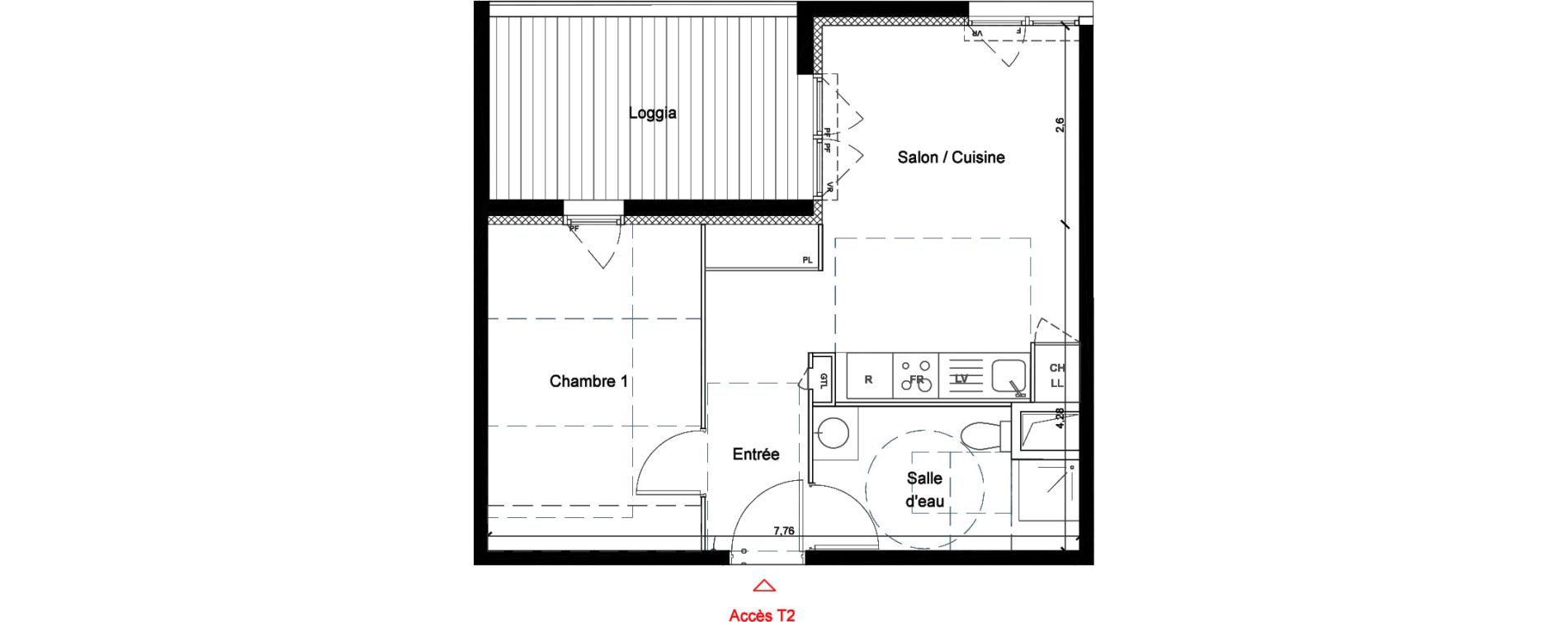 Appartement T2 de 40,60 m2 &agrave; Toulouse Les ar&egrave;nes