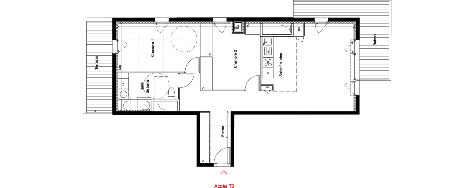 Appartement T3 de 70,40 m2 &agrave; Toulouse Les ar&egrave;nes