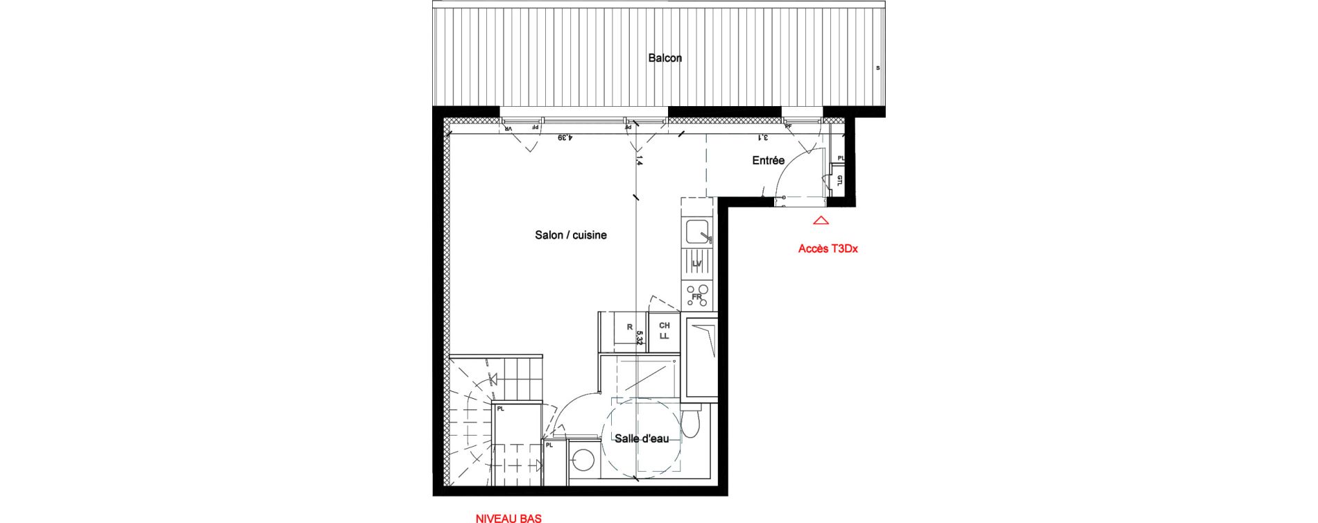 Duplex T3 de 65,10 m2 &agrave; Toulouse Les ar&egrave;nes