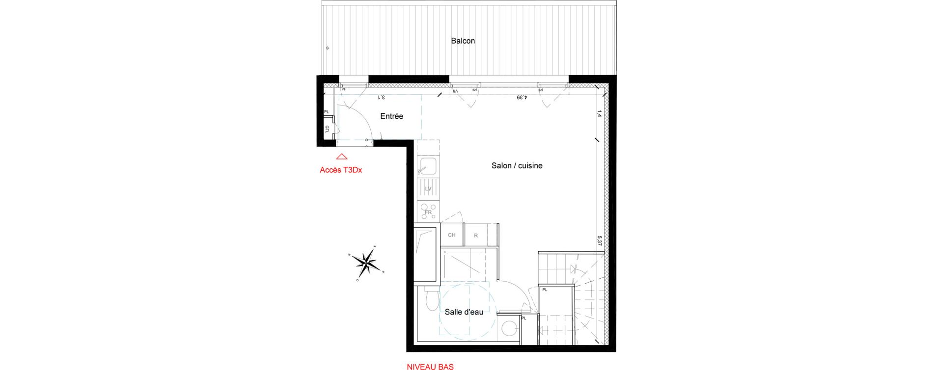 Duplex T3 de 65,80 m2 &agrave; Toulouse Les ar&egrave;nes
