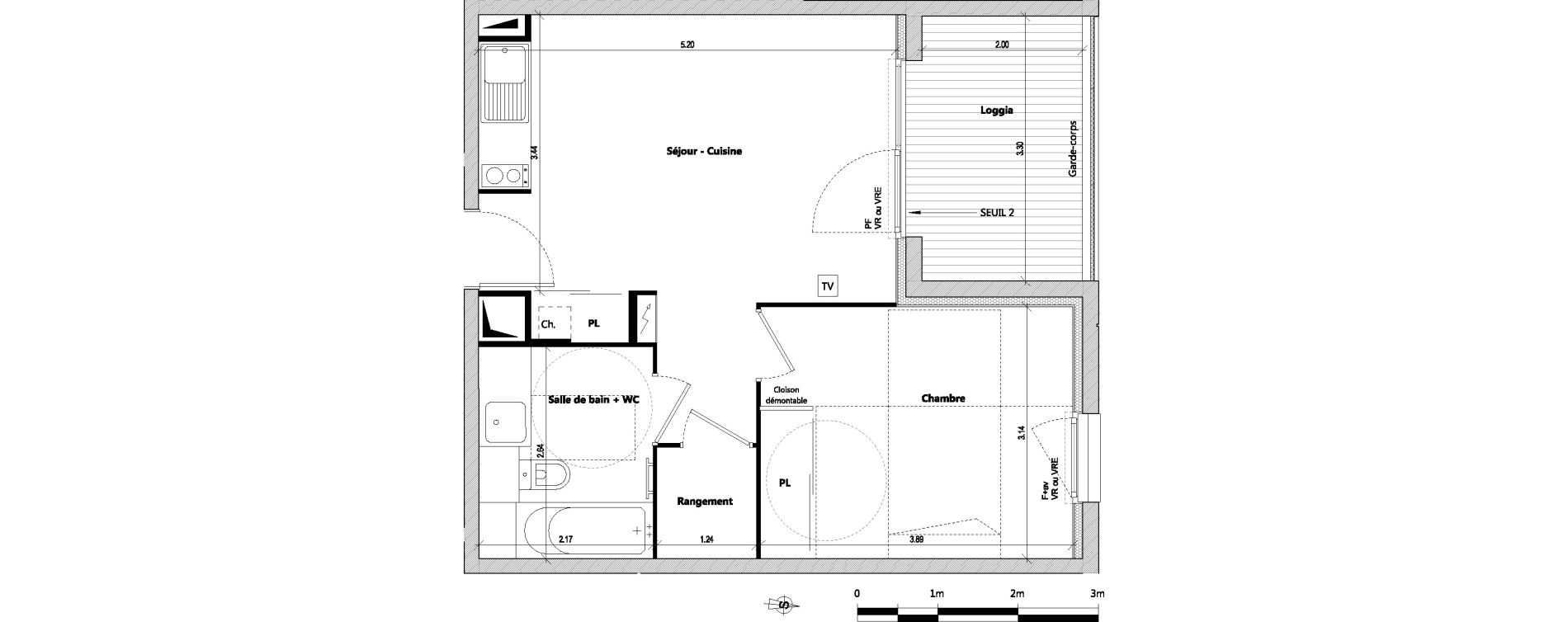 Appartement T2 de 40,55 m2 &agrave; Toulouse Pouvourville