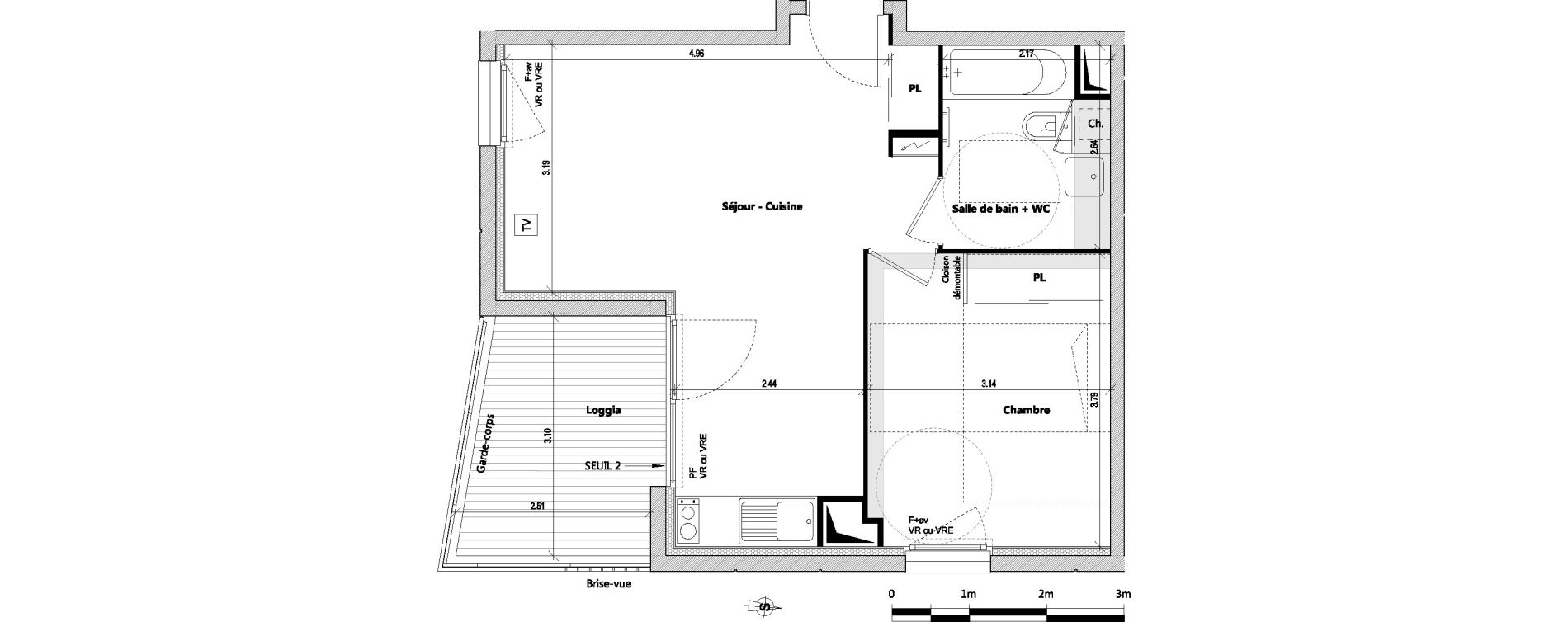 Appartement T2 de 42,50 m2 &agrave; Toulouse Pouvourville