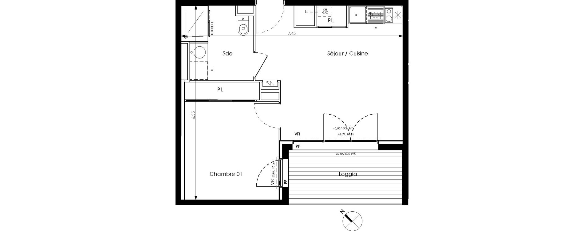Appartement T2 de 37,92 m2 &agrave; Toulouse Saint-cyprien