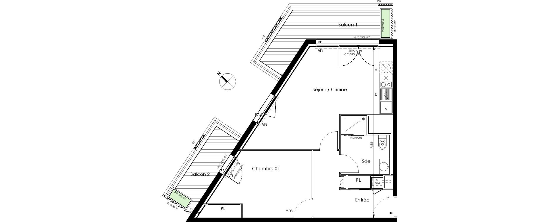 Appartement T2 de 47,84 m2 &agrave; Toulouse Saint-cyprien