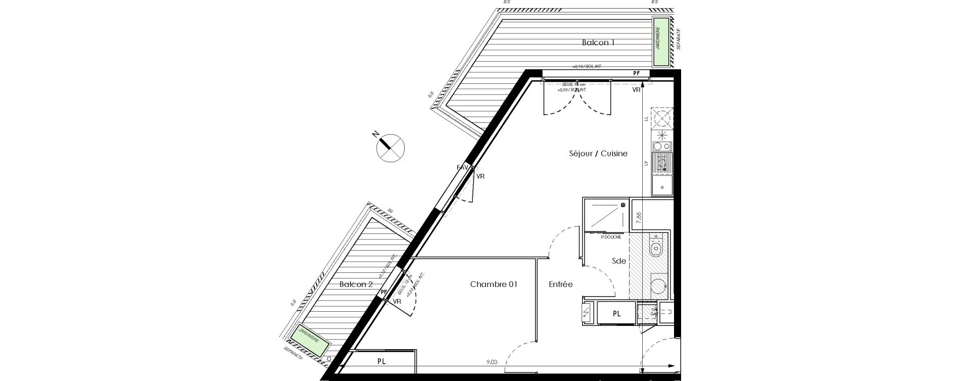 Appartement T2 de 47,84 m2 &agrave; Toulouse Saint-cyprien
