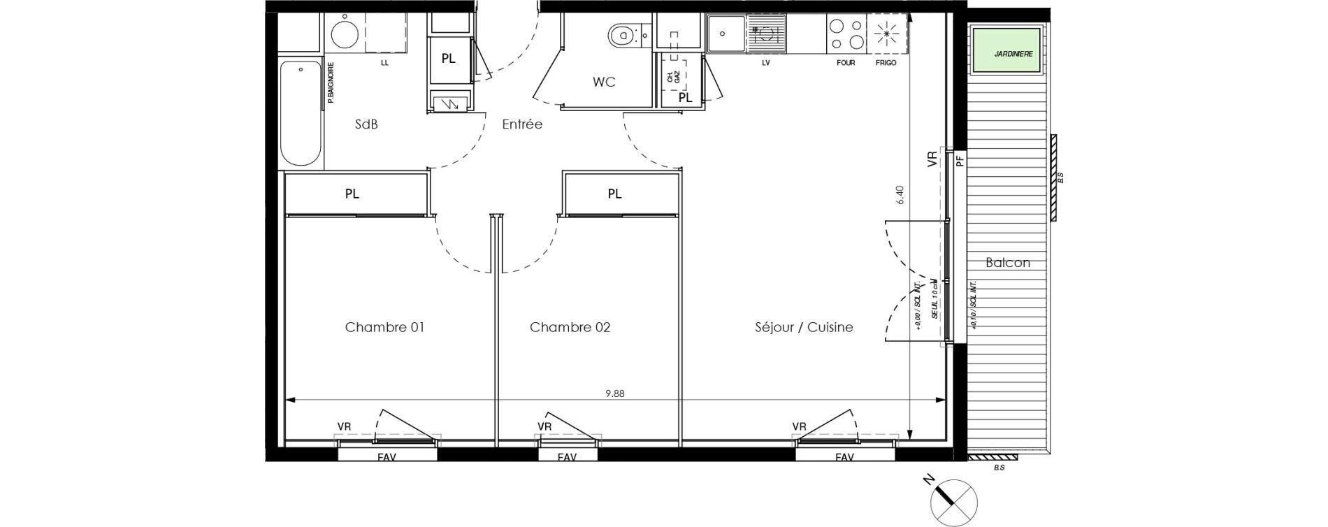 Appartement T3 de 60,90 m2 &agrave; Toulouse Saint-cyprien