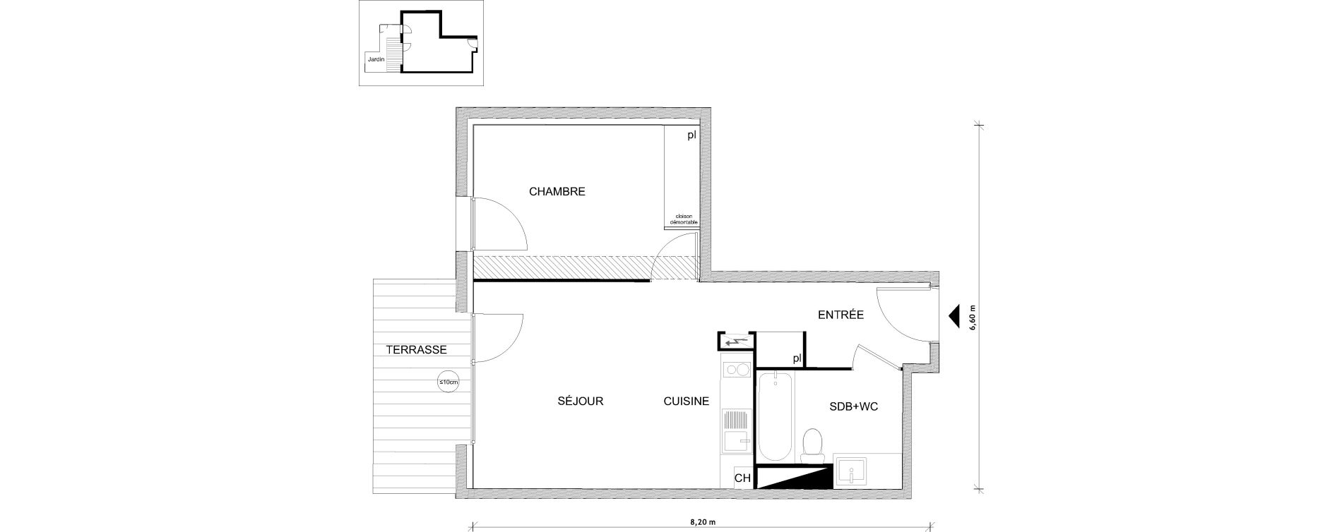 Appartement T2 de 40,38 m2 &agrave; Toulouse Croix daurade