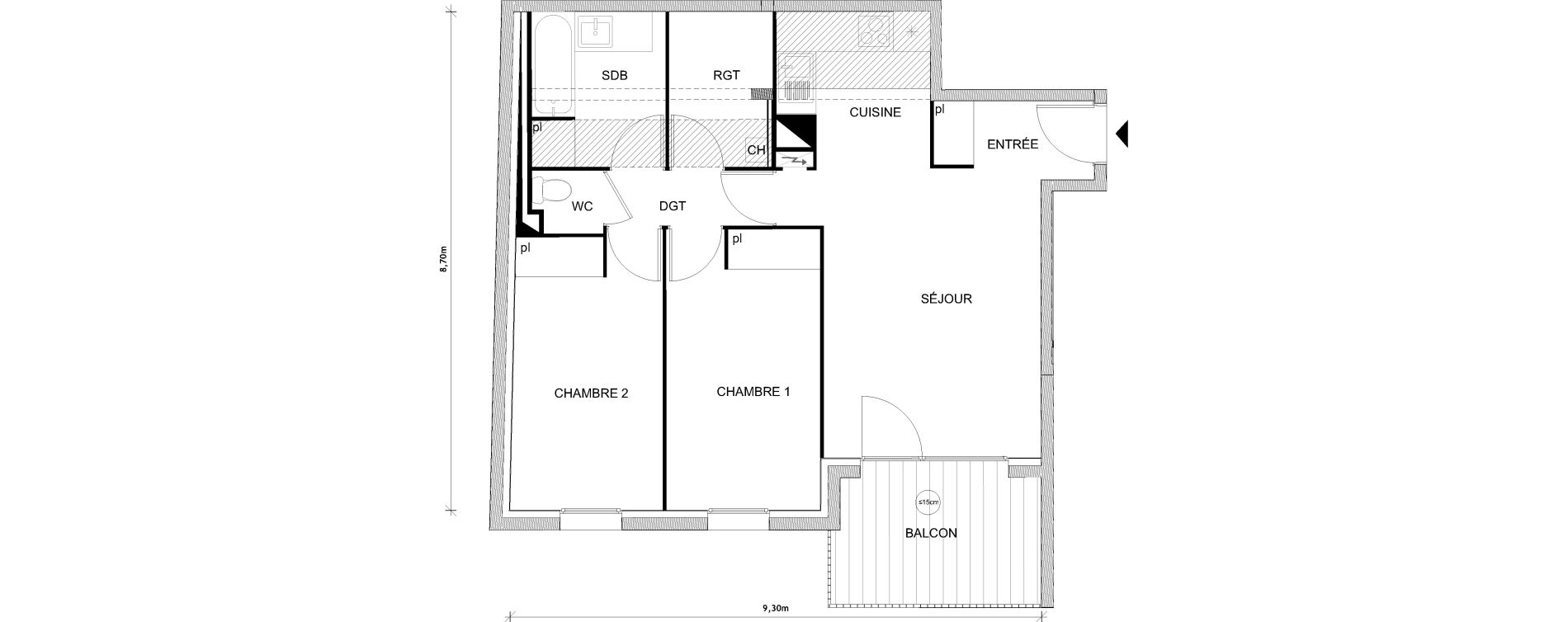 Appartement T3 de 61,28 m2 &agrave; Toulouse Croix daurade