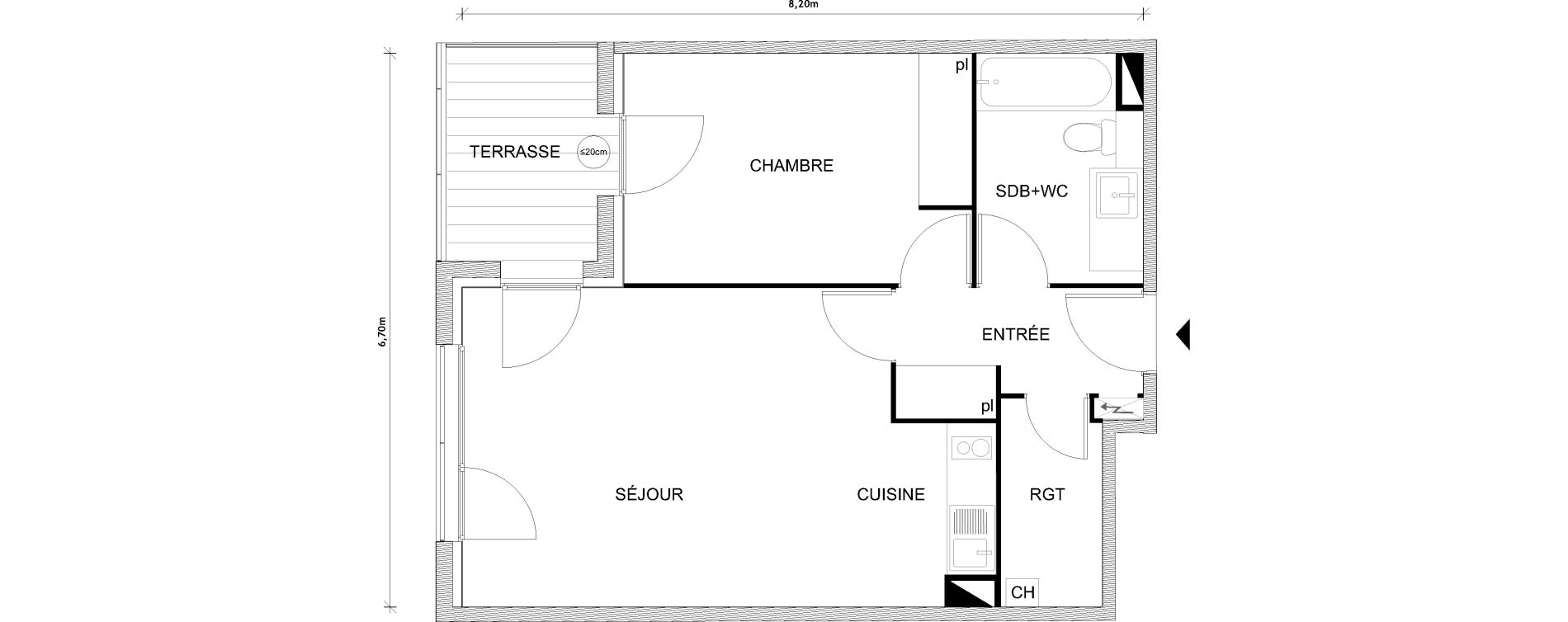 Appartement T2 de 47,71 m2 &agrave; Toulouse Croix daurade