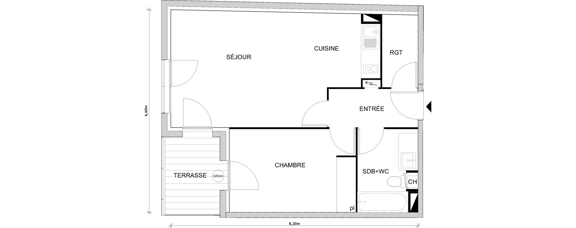Appartement T2 de 48,73 m2 &agrave; Toulouse Croix daurade