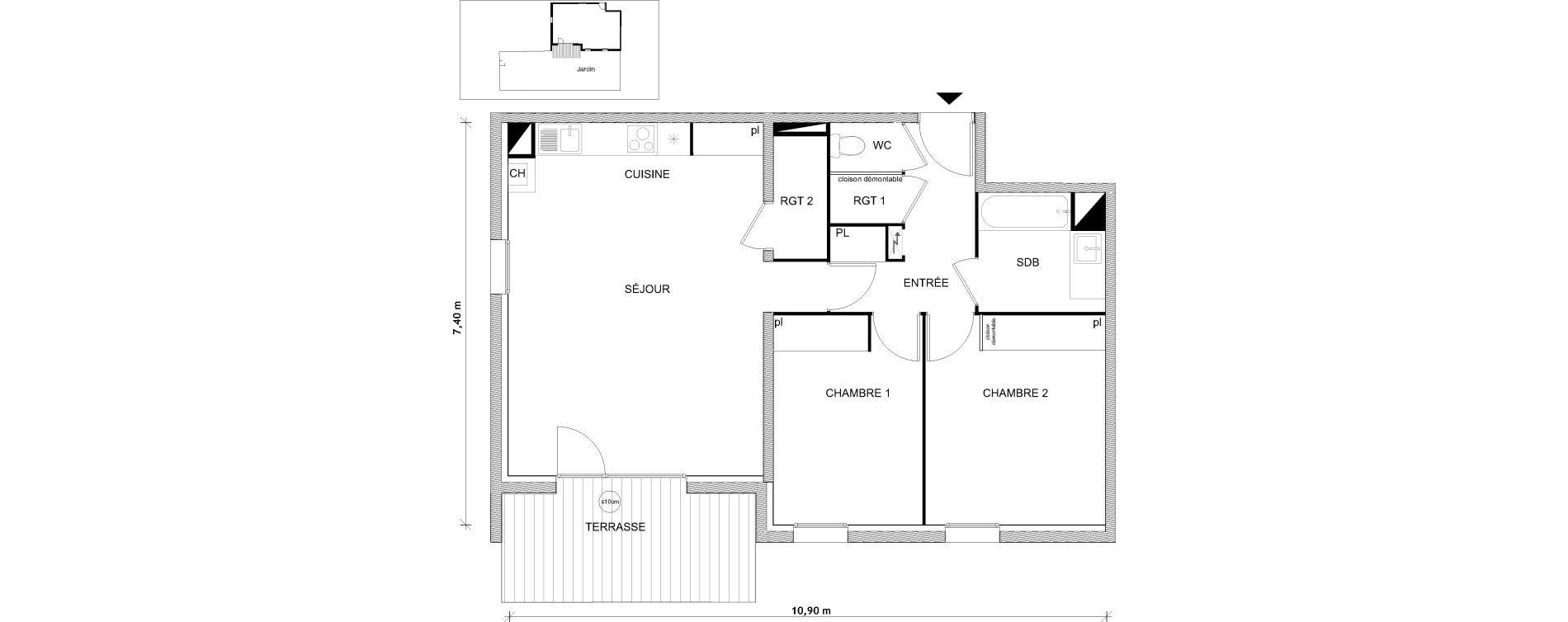 Appartement T3 de 70,13 m2 &agrave; Toulouse Croix daurade