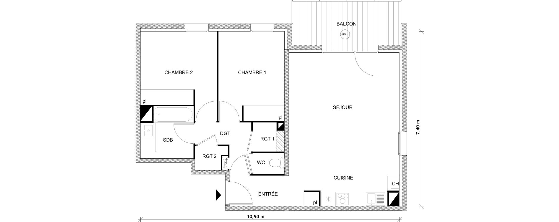 Appartement T3 de 66,77 m2 &agrave; Toulouse Croix daurade