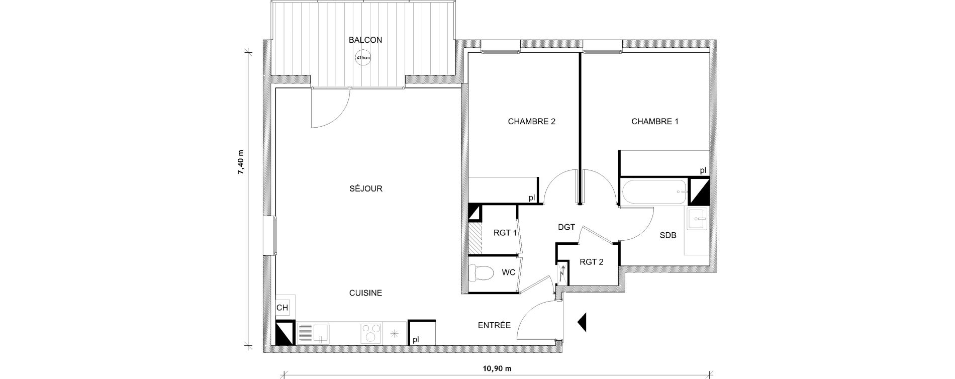 Appartement T3 de 66,61 m2 &agrave; Toulouse Croix daurade