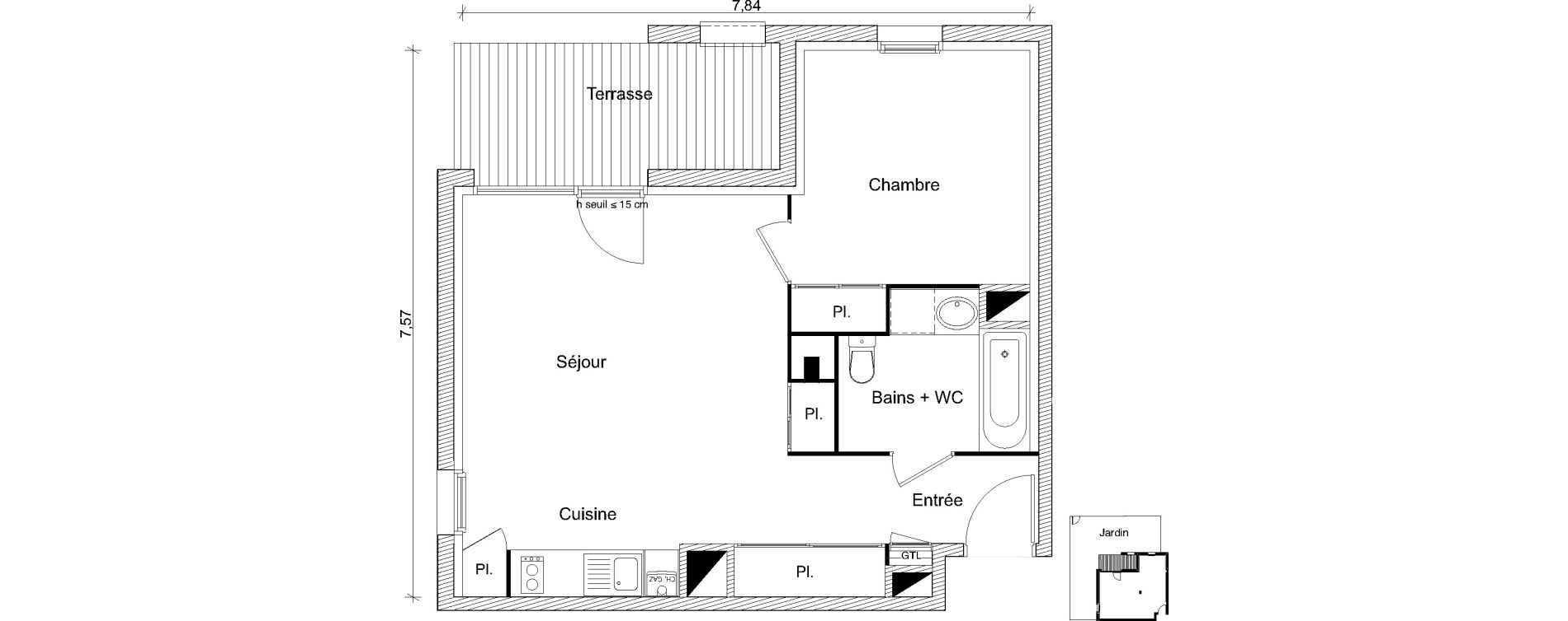 Appartement T2 de 46,38 m2 &agrave; Toulouse Lardenne